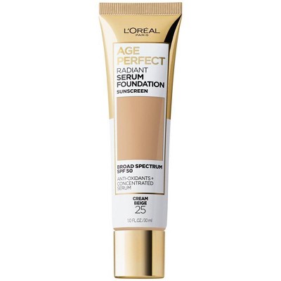 L'Oreal Paris Age Perfect Radiant Serum Foundation with SPF 50 - 25 Cream Beige - 1 fl oz