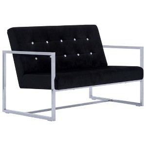 vidaXL Sofa Loveseat with Armrests for Living Room Office Steel and Fabric - Black - 1 of 4