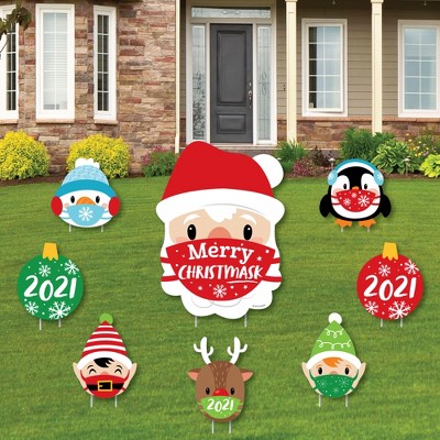 Big Dot of Happiness Merry Christmask - Yard Sign and Outdoor Lawn Decorations - 2021 Quarantine Christmas Party Yard Signs - Set of 8