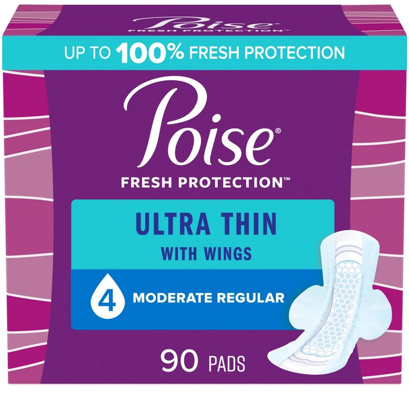 Poise Ultra Thin Pads with Wings - Moderate Absorbency, 1 of 8
