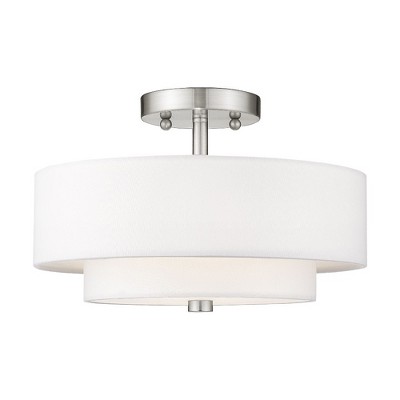 Claremont Brushed Nickel 2-Light Semi-Flush Drum with Off-White Shade