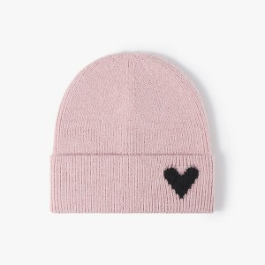 Anna-Kaci Women's Knit Beanie Hat with Embroidered Heart Detail and Folded Cuff - 1 of 4