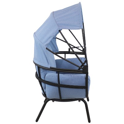 Modern Blue Egg Chair with Cushions and Retractable Shade