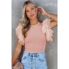 Amaryllis Women's Ribbed Knit Top Ruffled Tulle Sleeve Elegant Statement Blouse for Chic Casual - 3 of 4