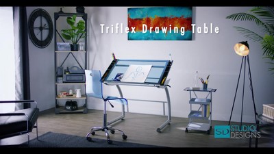 TriFlex Dual-Tilt Glass Crafting Desk in Silver/Blue