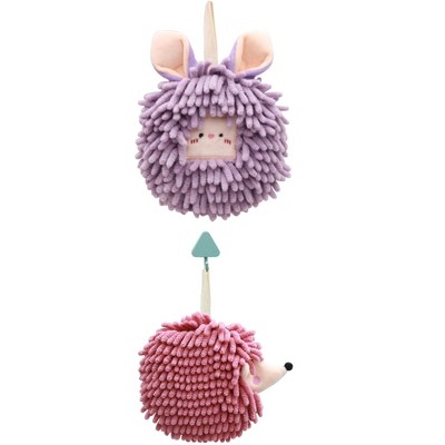 REGALWOVEN Chenille Fuzzy Ball Cute Cartoon Decorative Hand Drying Hanging Hand Towel for Bathroom 7" x 7" 2 Pcs