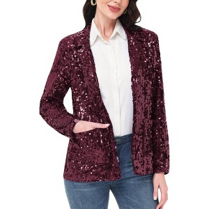 Anna-Kaci Women's Glitter Long Sleeve Open Front Sparkle Party Blazer Jacket - 1 of 4