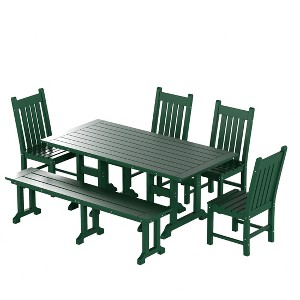 WestinTrends 6 Piece Outdoor Patio Dining Set Outdoor Table and Bench Chair Set - 1 of 4