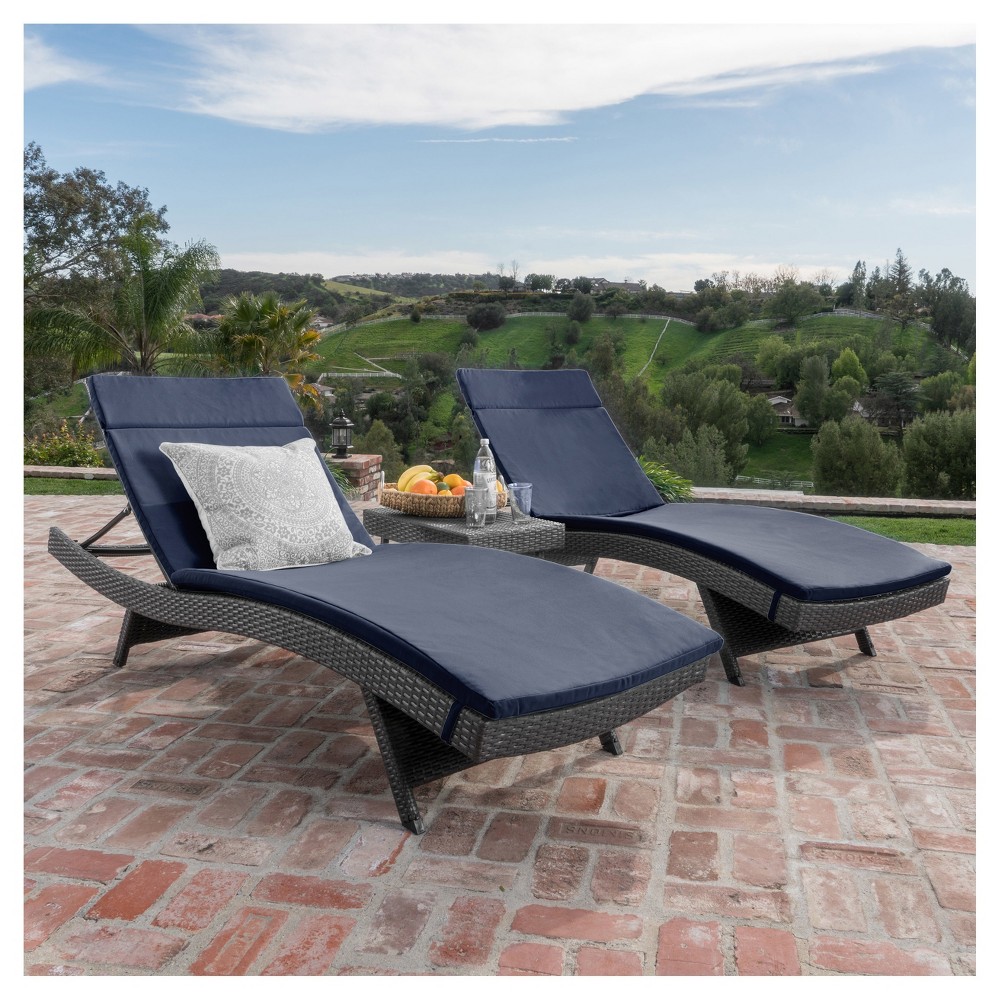 Salem 3pc Gray Wicker Lounge and Coffee Table Navy Blue Christopher Knight Home