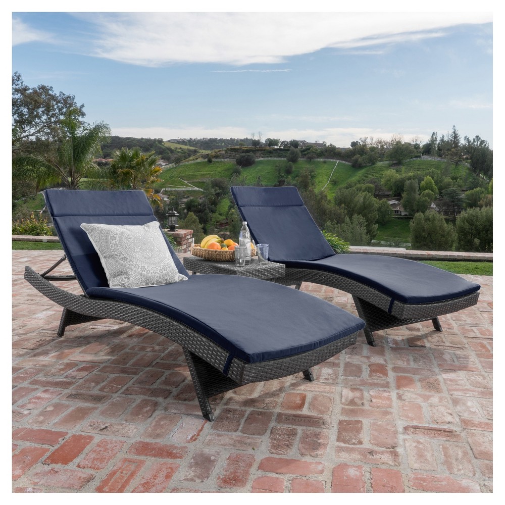 Photos - Garden Furniture Salem 3pc Gray Wicker Lounge and Coffee Table - Navy Blue - Christopher Kn