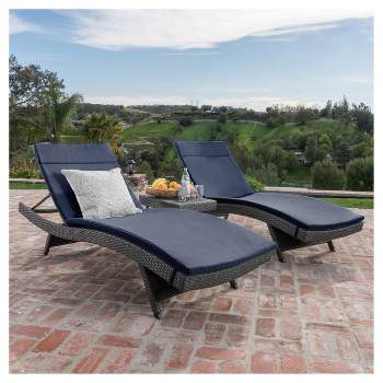 Salem 3pc Gray Wicker Lounge and Coffee Table - Navy Blue - Christopher Knight Home