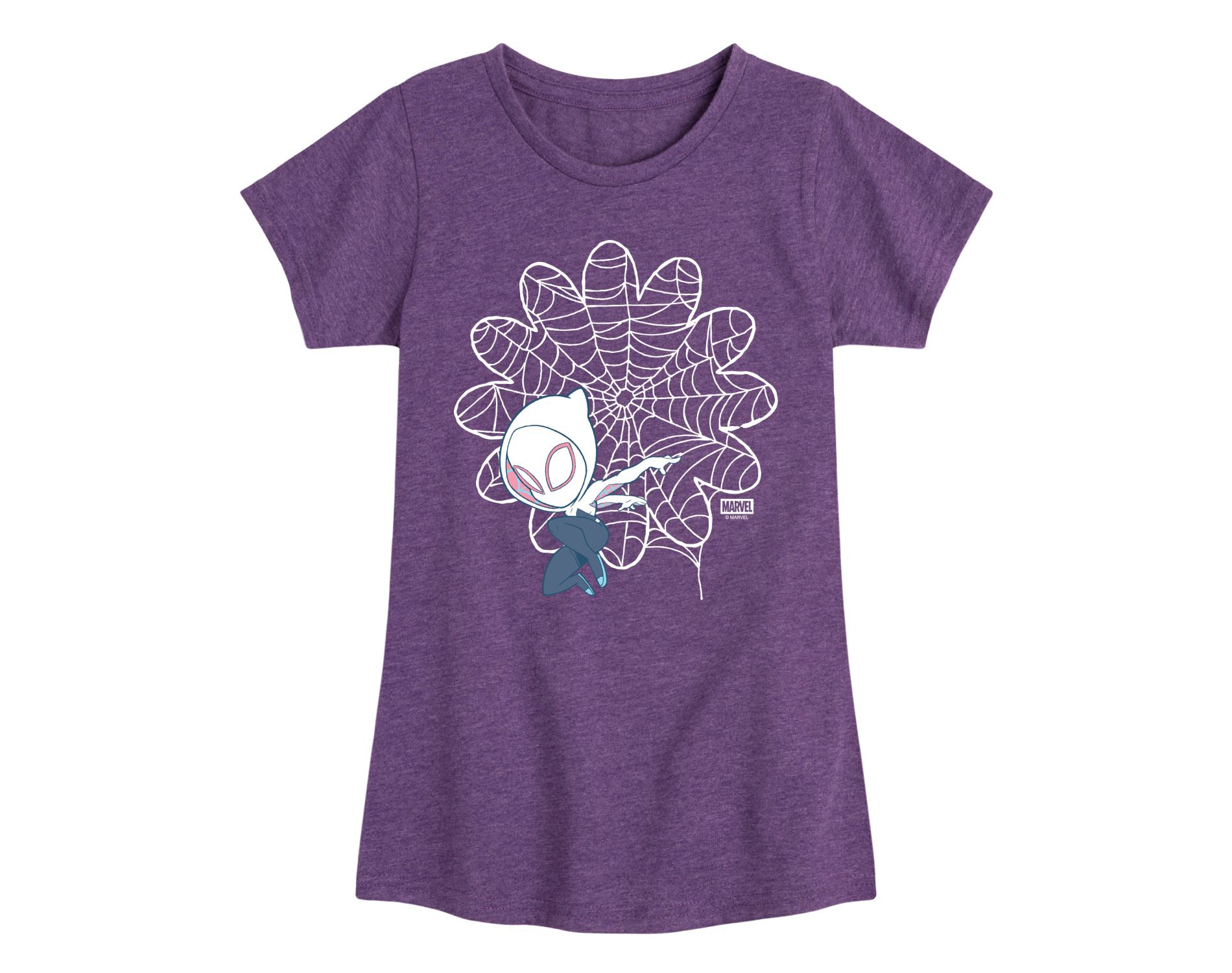 Girls' Spidey & His Amazing Friends Ghost Spider Daisy Web Fitted Short Sleeve Graphic T-Shirt - Heather Purple - Large
