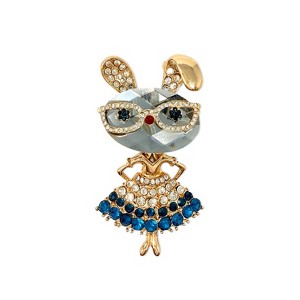Wrapables Vintage Crystal Rhinestone Rabbit with Glasses and Skirt Brooch Pin - 1 of 4