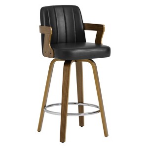 Bekrvio 26" Swivel Counter Height Bar Stools Set of 1/2/3/4,Faux Leather Upholstered Bar Chairs with Back & Arm for Kitchen Island,Black - 1 of 4