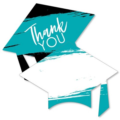 Big Dot of Happiness Teal Grad - Best is Yet to Come - Shaped Thank You Cards - Turquoise Grad Party Thank You Note Cards with Envelopes - Set of 12