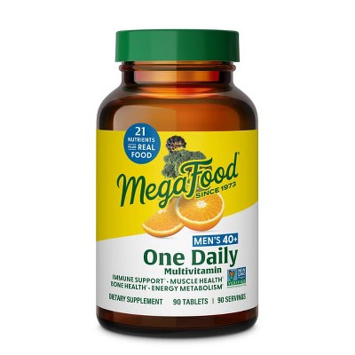 MegaFood Men's 40+ One Daily Multivitamin w/ Vitamin B, Vitamin D3, Selenium & Zinc - Immune, Metablolism, Muscle & Bone Support, Vegetarian, 90 Tabs.