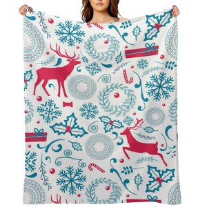 Christmas Deer Flower Christmas Throw Blanket Soft Fleece Christmas Blanket Cozy Flannel Throw for Couch Bed 30x40 inches - 1 of 1