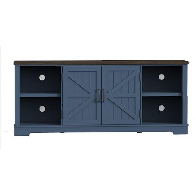 Farmhouse TV Stand for TVs Up To 80" With Open Storage Shelves And Adjustable Shelves, Entertainment Center TV Console Blue