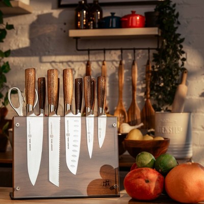 Schmidt Bros Cutlery 14pc Knife Block Set Delta: Stainless Steel Blades, Wood Handles, Includes Sharpener & Steak Knives
