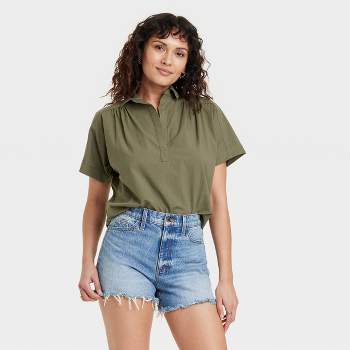 Women's Short Sleeve Pullover Blouse - Universal Thread™ Olive Green M