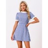 Allegra K Women's Summer Ruffle Neck Lace Panel Short Sleeve Check Gingham Dress - 2 of 4