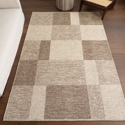 Handmade Rectangular Beige and Brown Cotton Area Rug, 5' x 8'