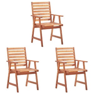 vidaXL Solid Acacia Wood Patio Dining Chairs Set of 3 with Waterproof Anthracite Cushions - Rustic Slatted Design Outdoor Seating Furniture - 1 of 4