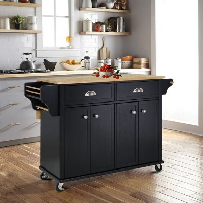 Mobile Kitchen Island On Wheels W/Spice Rack Towel Holder, 2 Storage Drawers, 4 Door Cabinets, Kitchen Bar Serving Cart Rolling On Wheels For Kitchen