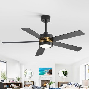 Airsurfer 52" Modern Ceiling Fan, 5 Matte Black Blades, Reversible Motor with Memory, Dimmable LED Light & Remote Control - 1 of 4