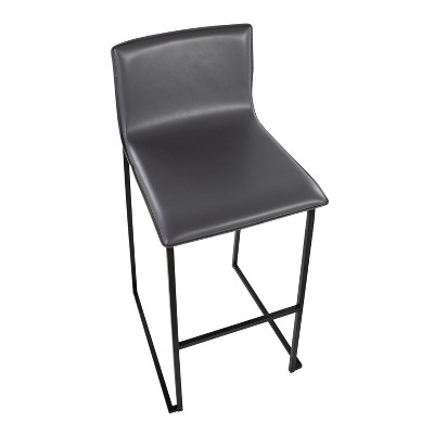Mara Black Steel and Grey Faux Leather Barstools, Set of 2