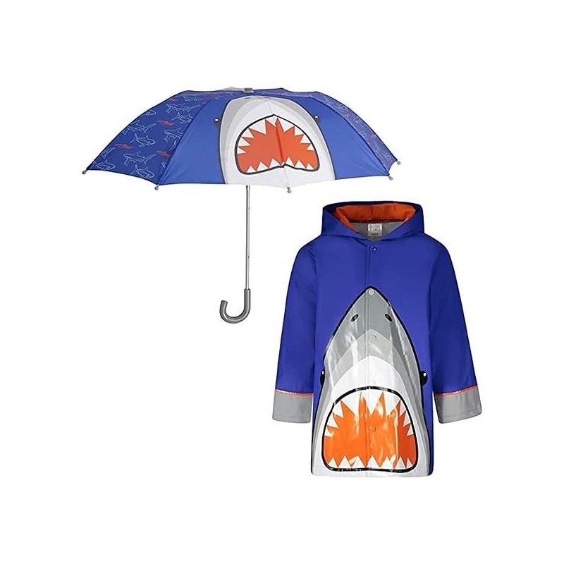 Addie & Tate Girls and Boys Rain Coats and Umbrella set, Kids Ages 3T-7 Years (Shark), 1 of 4