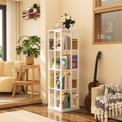 Aheaplus 4-tier Rotating Bookshelf, Frerstanding Corner Bookcase with Storage