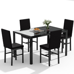 Hooseng Modern Luxurious Style 5/7 Piece Dining Room Table Set, Tempered Glass Top Dining Table Set for 4/6, Metal Frame And Upholstered Dining Chairs - 1 of 4