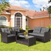 Costway 4 PCS Patio Rattan Furniture Set Glass Table Shelf Sofa Cushion Gray - 4 of 4
