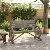 vidaXL Patio Bench 2-Seater - Solid Fir Wood Outdoor Seating with Wagon Wheel Armrests, Brown, Garden/Terrace Lounge Furniture - 3 of 4