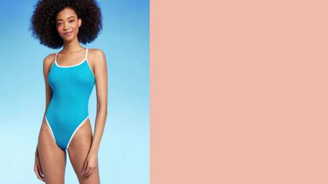 Women's Contrast Binding Scoop One Piece Swimsuit - Shade & Shore™ Blue, 2 of 7, play video