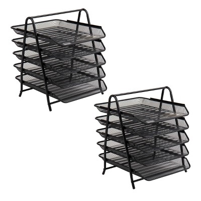 Black Metal Mesh 5-Tier Letter Tray Organizer Set of 2