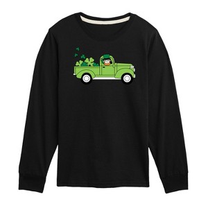 Boys' - Instant Message - St. Patrick's Day Leprechaun Truck Delivering Luck Long Sleeve Graphic T-Shirt - 1 of 4