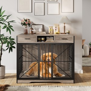 44" Dog Crate Furniture, Chew-Resistant Dog Kennel with 2 Drawers, Heavy Duty Decorative Dog Cage Side End Table for Small/Medium Dogs - 1 of 4