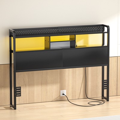 Aheaplus Storage Headboard with Led Lights & Charging Station
