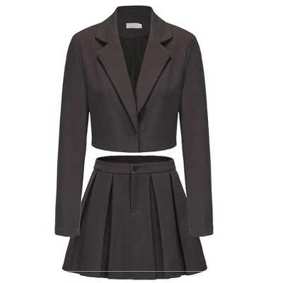 EXLURA Women's Business Casual Blazer Suit Sets and Pleated Mini Skirt 2 Piece Outfits Trendy Long Sleeve Y2K Clothes 2025