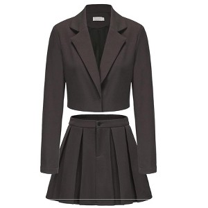 EXLURA Women's Business Casual Blazer Suit Sets and Pleated Mini Skirt 2 Piece Outfits Trendy Long Sleeve Y2K Clothes 2025 - 1 of 4