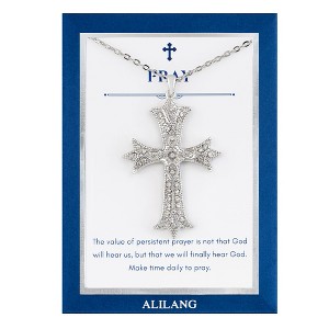 Anna-Kaci Silver Tone Crystal Rhinestone Cross Patonce Fashion Necklace with Message Card Envelope Jewelry Gift - 1 of 4