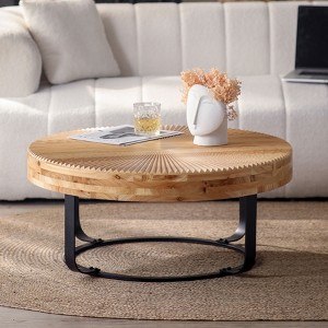 Sapphtopaz Modern Coffee Table Retro Splicing Coffee Bar Round Central Table with Cross Legs Coffee Tables for Living Room - 1 of 4