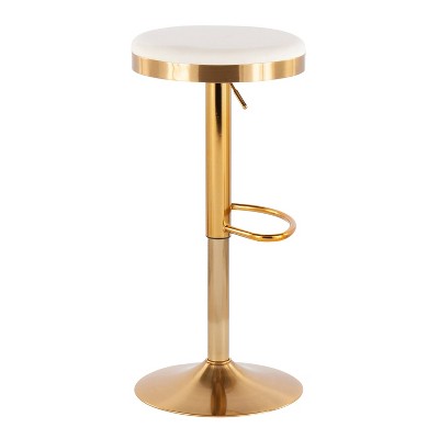 Set of 2 Gold Steel and Cream Velvet Adjustable Swivel Bar Stools