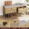 Homhougo Rattan Shoe Bench Entryway Bench with Storage Drawer, Wooden Storage Bench with Linen Seat Cushion Gray - 4 of 4