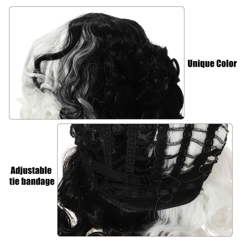 Unique Bargains Curly Women's Wigs 14" Black White with Wig Cap Shoulder Length, 5 of 7