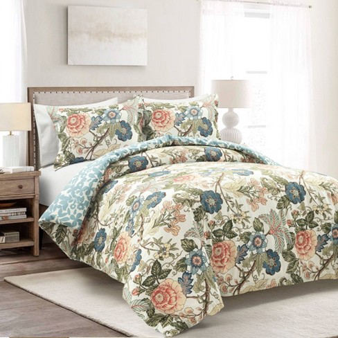 3pc Full/queen Sydney Cotton Duvet Cover Set Green/blue - Lush