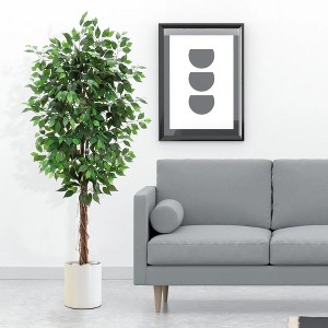 Whizmax Artificial Ficus, Fake Ficus Silk Tree with Natural Wood Trunk in Plastic Nursery Pot for Indoor Outdoor House Living Room Office - 1 of 4