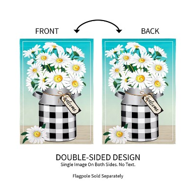 Blue and White Burlap Garden Flag with Daisies